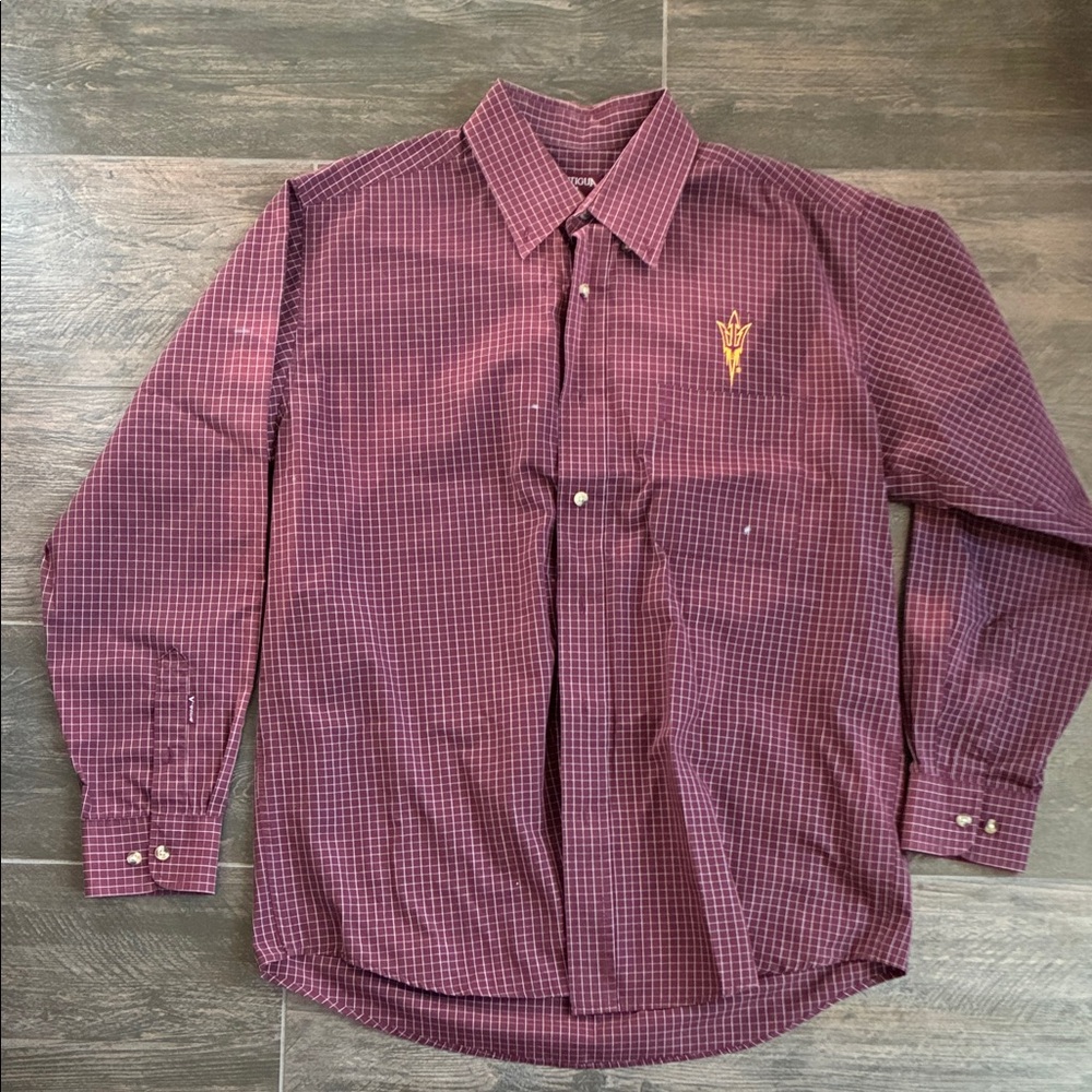 ASU Sun Devils Antigua Men's Burgundy Checkered Button Down Shirt